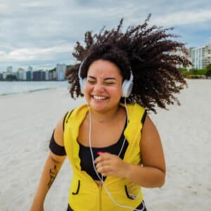 woman happy alone exercising